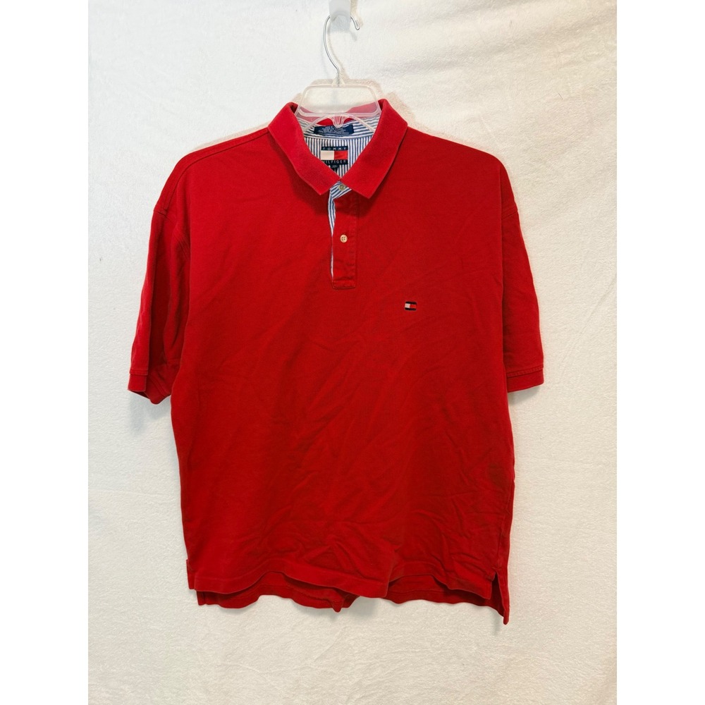 Tommy Hilfiger Mens Red Cotton Pique Short Sleeve Polo Shirt XXL Flag Logo
